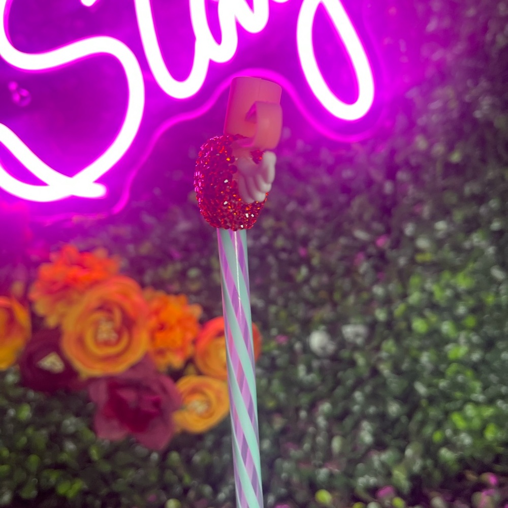 Handcrafted Orange Rhinestone Heart Straw Topper - Picture 3 of 3